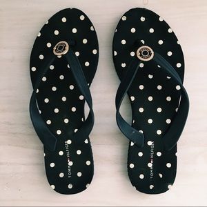 Tommy Hilfiger navy and white polka dot flip flops
